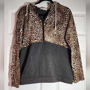 Fashion Leopard Print and Gray Hoodie XXL 23in Pit To Pit